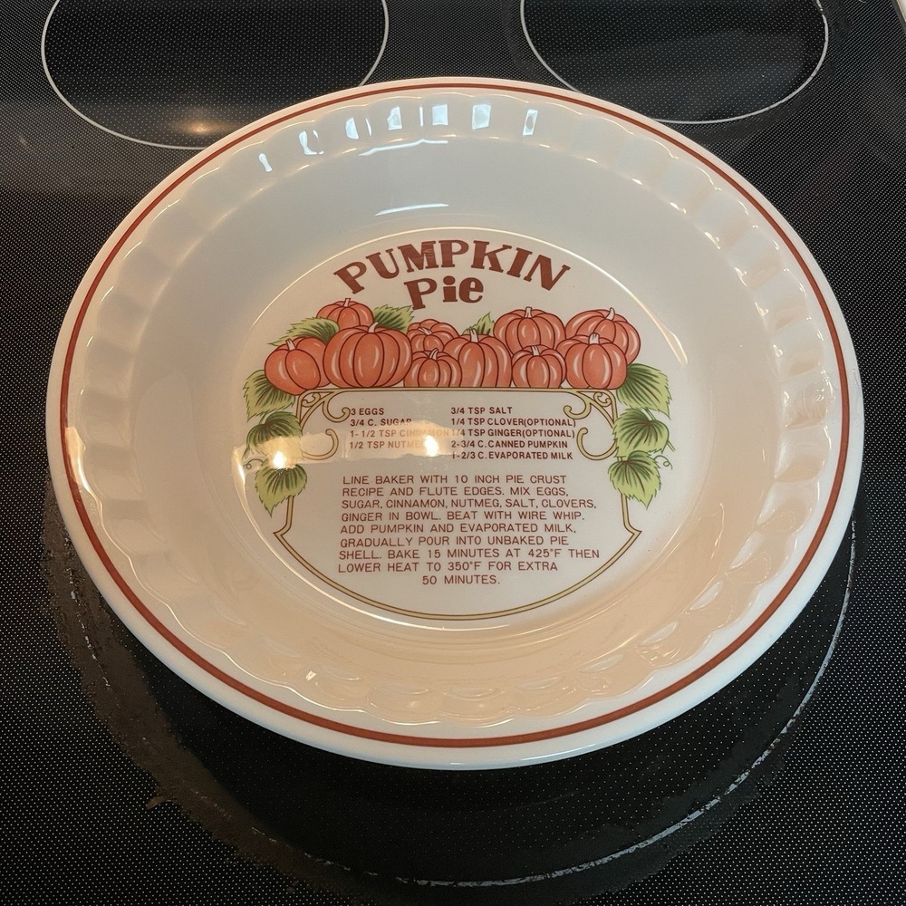 Hankook Vintage Pumpkin Pie Ceramic Pie Plate with Recipe,10 in
